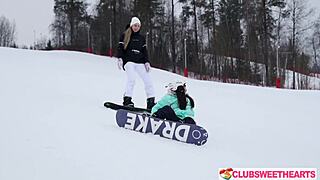 Alice Flore And Amelia Ost Fuck Pussy After Snowboarding