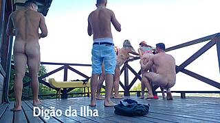 fucking the curvy redhead's big ass on the balcony