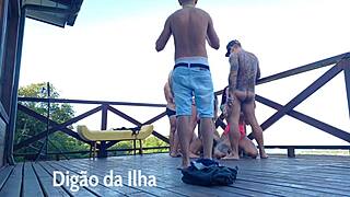 fucking the curvy redhead's big ass on the balcony