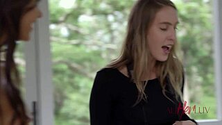 allherluv com showcases petite brunette teasing in oiled lesbian scissoring session