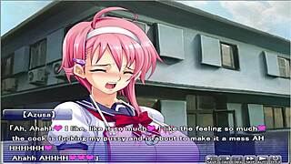 In the apartment of love episode 8, characters use toys in a public outdoor setting during an anime hentai game.