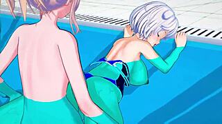Pool scene in 3d hentai anime