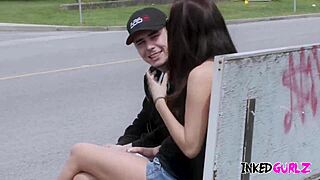 Inked gurlz - tattooed big tits brunette used in pickup cumshot