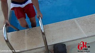 Geiler threesome with two hot teen 18+ys in hotel pool outdoor facial