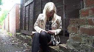 blonde babe satine spark teases with public nudity and daring park masturbation