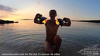 nude fire dancing on the beach at sunset - wanna watch?