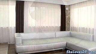 busty babe gets dp and cum blast