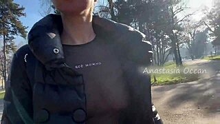 Beauty flashes big boobs in public park