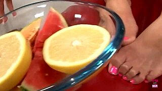 brunette babe crushes melon with feet, then banged doggy! 😘