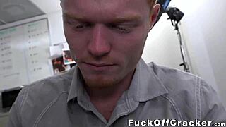 redhead guy lured by cash sucks huge black cock