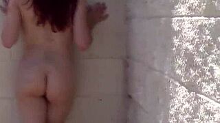 redhead petite ginger babe gets fucked outdoor in stockings! 😜