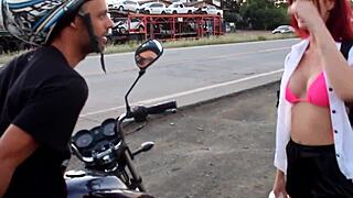 just cruising along, picked up a chick with big tits for a sneaky creampie