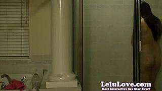 Voyeur zooms in on amateur Lelu Love washing hair in shower!
