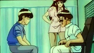 In this anime, a strapon threesome leads to intense fucking and cumshots