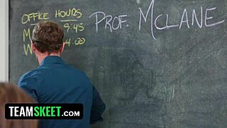 Hey, this furious professor just disciplined a naughty teen in class!