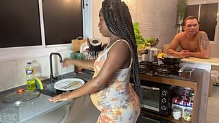 Quickie In Kitchen With Cum In Tight Pussy Of Pregnant Bruna Black