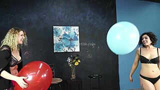 behind the scenes look at fetish model promo with balloon