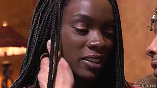 Ebony Slave Fucked Hard in Wild Bondage Gangbang