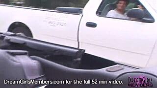 Hot blonde rides topless around in convertible!