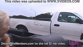 Hot blonde rides topless around in convertible!