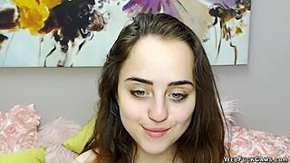 Cute brunette babe with small tits plays solo with vibrator at home