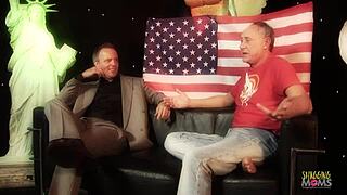 busty blonde milf in stockings takes two huge cocks for double penetration