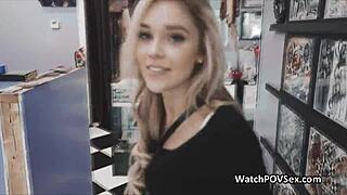 Girlfriend caught sucking cock at tattoo studio in homemade pov