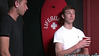 Gay newbie teen gets facial in hardcore first time