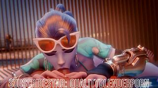 Widow Performs Deepthroat on the Beach in Hentai