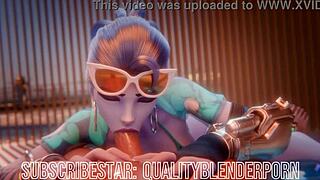 Widow Performs Deepthroat on the Beach in Hentai