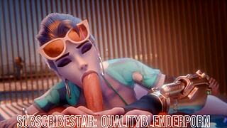 Widow Performs Deepthroat on the Beach in Hentai