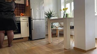 Mother-in-law’s hot pussy slammed hard in kitchen