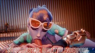 Widow Performs Deepthroat on the Beach in Hentai