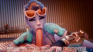 Widow Performs Deepthroat on the Beach in Hentai