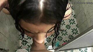 Watching my stepsister shower gets me horny for her blowjob 😈.