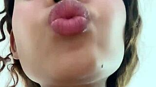 Petite babe fucks juicy pussy with close-up dildo