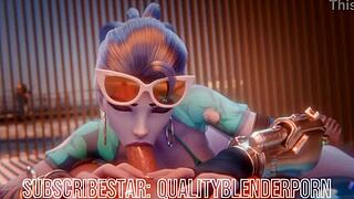 Widow Performs Deepthroat on the Beach in Hentai