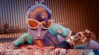 Widow Performs Deepthroat on the Beach in Hentai