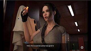 i think she was dressed as bdsm tomb raider for halloween special episode 2