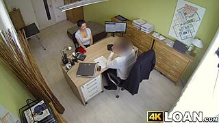 Busty amateur gets her ass pounded by monster cock loan agent in hidden office fuck
