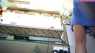 Blonde Step Sister's Thong Visible In Upskirt At Work