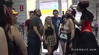 spanish slave endures public humiliation with strict european mistress in bondage