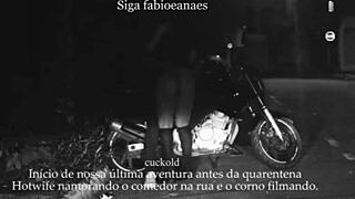 Married woman flashes on the street with lover. Cuckold voyeur films the thrilling moment!