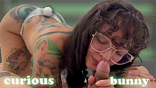 curious bunny smells my asshole and my cock