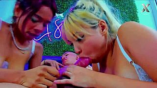 Hey, my horny blonde neighbor and her friend suck me off hot!