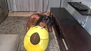 tattooed desi slut humps a big banana in kinky homemade close-ups