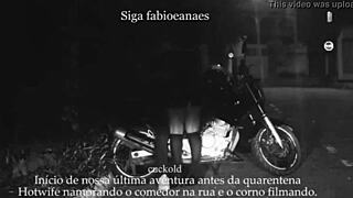 Married woman flashes on the street with lover. Cuckold voyeur films the thrilling moment!