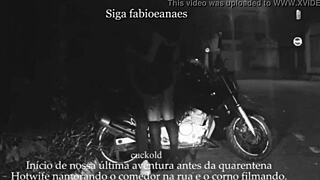 Married woman flashes on the street with lover. Cuckold voyeur films the thrilling moment!