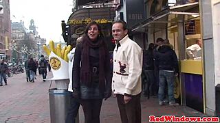 real amsterdam hooker sucks client off before getting pounded in close-up action.