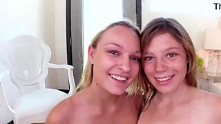 Mia Collins and Victoria Brookes share a guy in bisexual blowjob action